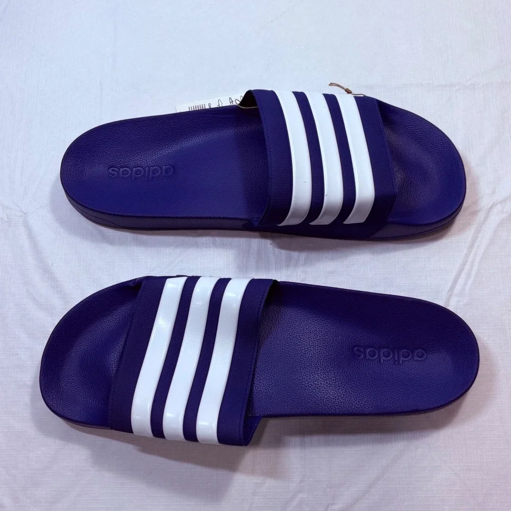 Adidas Adilette Shower Slides Mens 18 Purple White Striped Sandals GW1051